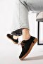Yerna Rubber Laced Women's Genuine Leather Shoes Black Suede - 2
