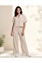 Women Beige Button Front Short Sleeve Shirt