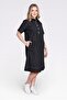 40218 Black Stylish Button-Detail Medium Length Short Sleeve Denim Dress - 3