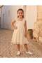 Girls Beige Organza Embroidered Dress - 4