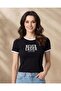 Women Black Contrast Rib T Shirt