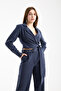 Padded Belt Detailed Tie-Up Blouse and Trousers Set - 2