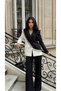 Imported Scuba Crepe Fabric Fringed Stone Accessory Detail Lined Special Design Jacket Pants Top and Bottom Set - 5
