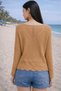 Women's Knitwear Blouse Camel V-Neck Long Sleeve Openwork Lace Detailed Knitted Patterned Loose Seasonal - 3