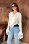 Women's White Lace Layered Tie-Neck Shirt - 4