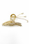 Stoned Gold Color Pearl Detailed Bow Design Latch Buckle