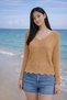 Women's Knitwear Blouse Camel V-Neck Long Sleeve Openwork Lace Detailed Knitted Patterned Loose Seasonal - 2