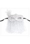 White Lace Tulle Veil Party Mask – with Feathered Pearl Detail - 3