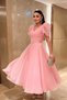 Organza Chiffon Fabric Short Sleeve Midi Dress - Pink - 2
