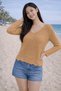Women's Knitwear Blouse Camel V-Neck Long Sleeve Openwork Lace Detailed Knitted Patterned Loose Seasonal - 5