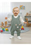 Baby Waffle Fabric Teddy Bear Embroidered Salopet Set – 2-Piece Set with Long Sleeve Bodysuit – Socks as a Gift - 2