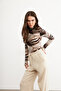 Women's Coffee Color Fog Patterned Body Suit with Finger Detail - 5