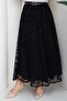 Lined Belted Floral Patterned Tulle Skirt Black Hm2877 - 6