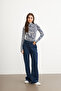 Women's Indigo Short Wave Patterned Body Suit with Finger Detail - 6