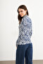Women's Indigo Short Wave Patterned Body Suit with Finger Detail - 5