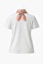White Crew Neck Detachable Scarf Detailed Colorful Printed Oversized Women's T-Shirt - 5