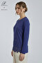Women's Indigo Ring Patterned Stoned Slit Lycra Mother Combed Cotton Blouse - 2