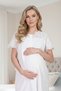 New Season Ecru Short Sleeve Buttoned Design Scallop Linen Summer 100% Cotton Maternity Nightgown - 2