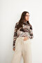 Women's Coffee Color Fog Patterned Body Suit with Finger Detail - 6