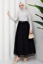 Lined Belted Floral Patterned Tulle Skirt Black Hm2877 - 3