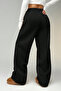 Black Striped Modal Premium Fabric High Waist Baggy Wide Leg Sweatpants - 4