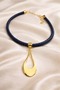 Navy Blue Braided Leather Cord Drop Form Gold Necklace - 3