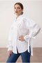 Women's White Boyfriend Shirt with Stone Detail on Sleeves (Tunic Shirt) - 2