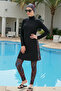 2-Piece Set (with Bonnet Gift) Burkini with Patterned Collar Edge and Leggings, Quick-Drying Islamic Swimwear D5