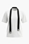 White Crew Neck Black Stripe Stone Detailed Oversize Women's T-Shirt - 3
