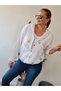 Women's White Hooded Colorful Star Embroidered Long Sleeve Pocketed Drawstring Cotton Linen Shirt Jacket - 2