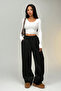 Black Striped Modal Premium Fabric High Waist Baggy Wide Leg Sweatpants - 2