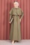 Minimal Cape Detailed Lace-Up Dress Khaki