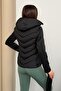 Women’s Hooded Black Puffer Coat Scuba Sleeve Detail Range Rover Mom Jacket - 8