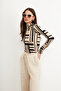 Women's Cream Black Striped Toe Detailed Bodysuit - 4