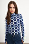 Women's Navy Blue Geometric Patterned Body Suit with Finger Detail - 4