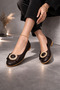 Crystal Stone Buckle Women's Babet Matte Leather Look Stylish Casual Shoes with Quilted Insole Stc1258