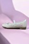 Girl's Ballerina Flats with Elastic Sequin Bow and Light Sole, White - 4