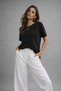 Women's Black Side Slit Short Sleeve Crew Neck T-Shirt - 3