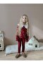 Girl's baby collared heart patterned burgundy top and bottom set - 2