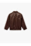 Long Sleeve Shirt Collar Zipper Faux Leather Jacket - 5