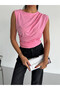 Women's Sleeveless Flowy Sandy Fabric Blouse Pink