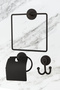 Black Square Towel Holder, Wide Lid Toilet Paper Holder, Fork, Bathrobe, 3-Piece Bathroom Set