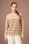 Women's Striped Button Detail Sweater Beige 25928 - 2