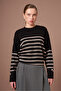 Women's Striped Button Detail Sweater Black 25928 - 3
