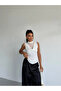 Collared Tulle Detailed Draped Sleeveless Women's Blouse White