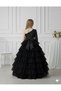 Girl's One-Shoulder Sequined Layered Tulle Detailed Black Evening Dress, Girl's Graduation Dress - 2