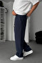 Men's Navy Blue Baggy Cut Linen Blend Muslin Trousers Breathable Thin Woven Structure - 5