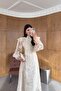 Lace Embroidered Scarf Collar Ecru Dress - 2