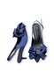 Women's Navy Blue Satin Mid Heel Stiletto with Bow New Season Hk1091 - 5