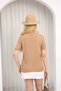 Women's Camel Knitwear Blouse, Pearl Bow Detail, Crew Neck, Short Sleeve, Stylish and Elegant Design - 4
